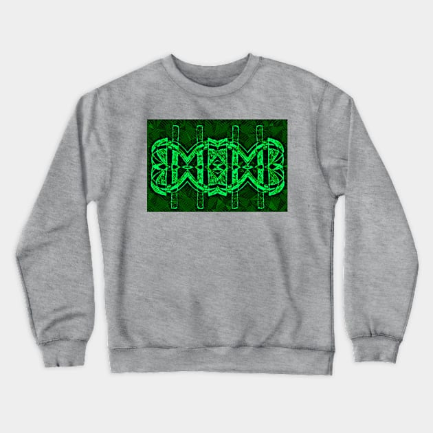 African Abstract Pattern Fabric Design - Green Wax Crewneck Sweatshirt by Tony Cisse Art Originals